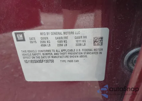 2016 Chevrolet Malibu Limited Ltz из США, поврежденный, VIN 1G11E5SA0GF138758